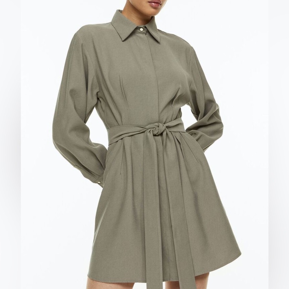 H&M Tappered-Waist Shirt Dress Green Size S